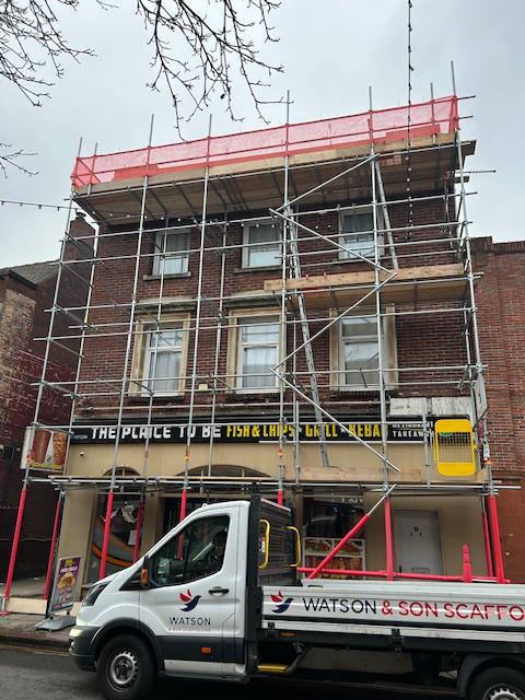 Commercial scaffolding in Rotherham Town Centre